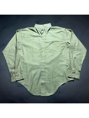 Vintage 70s Golden Cue Perma Press Button Up Dress Shirt Mens Size L Lime Green